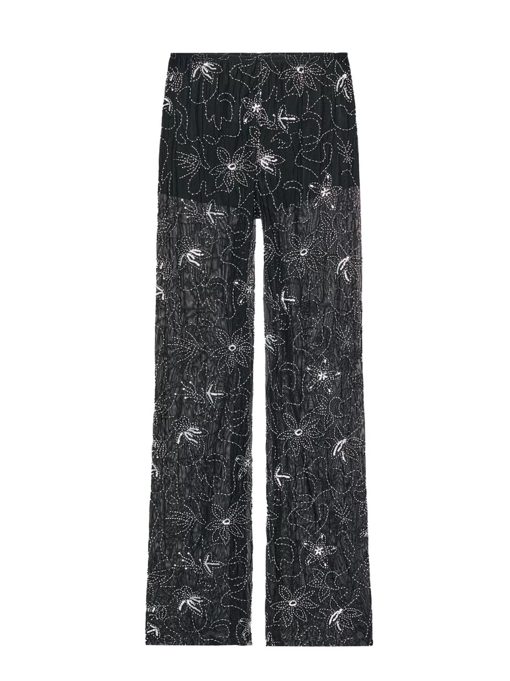Zara NWT Size Small Wide-Leg Embellished Floral Pants
